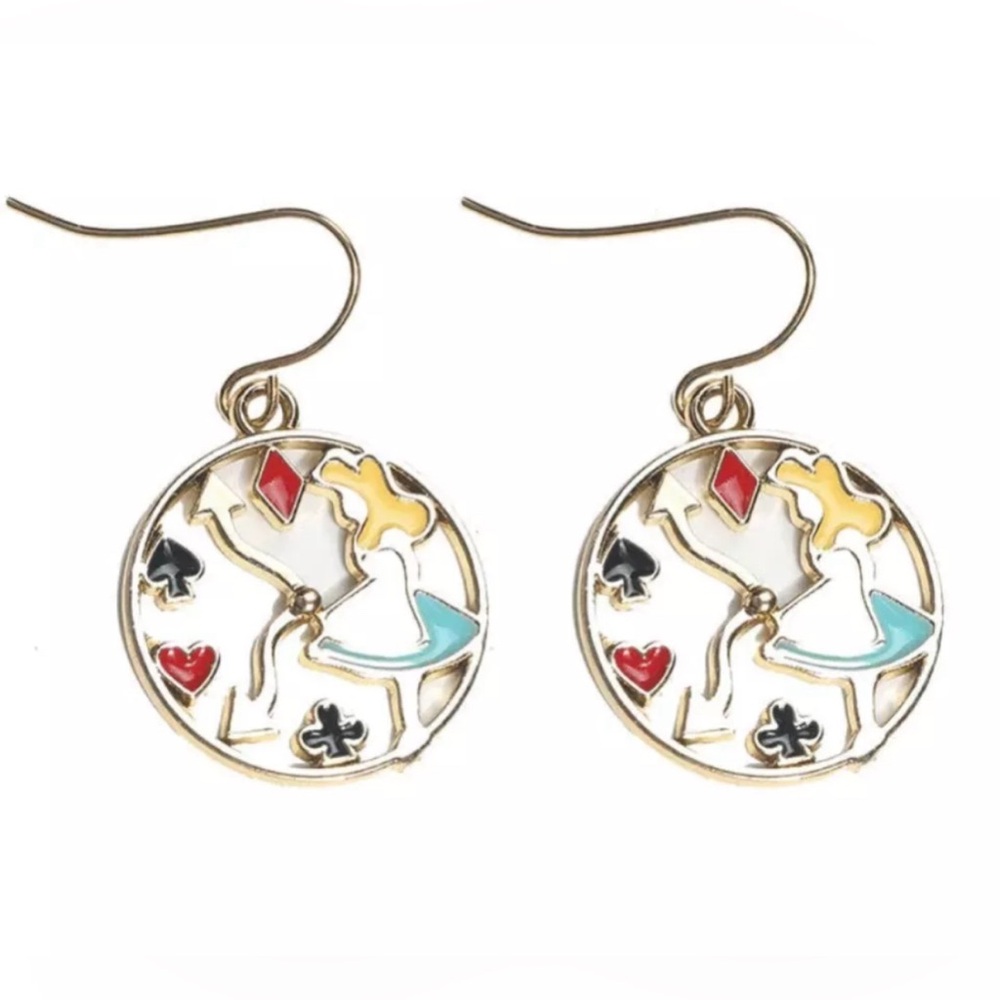 Alice in Wonderland Blue Dress Gold Plated Earrings Disney Inspired Cartoon New